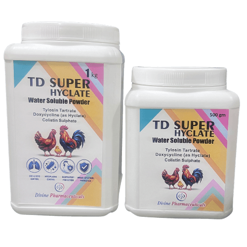 T D Super Hyclate veterinary product 500 g and 1 kg packs