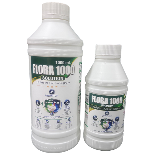 Flora 1000 solution pack sizes for poultry water administration